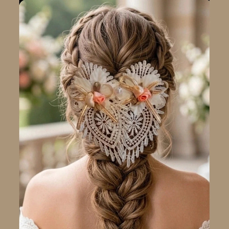 Peigne de Mariage Artisanal - Dentelle & Fleurs - Fait Main