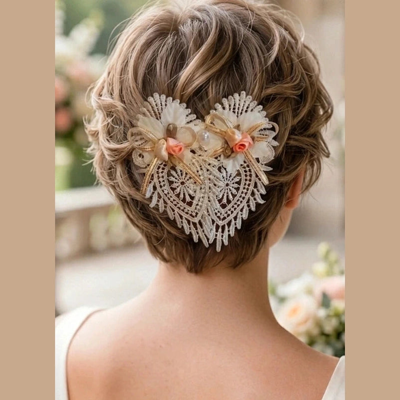 Peigne de Mariage Artisanal - Dentelle & Fleurs - Fait Main