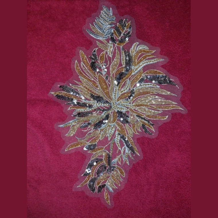 Grande Applique Brodée Sequins Dorés & Argent - 42cm -