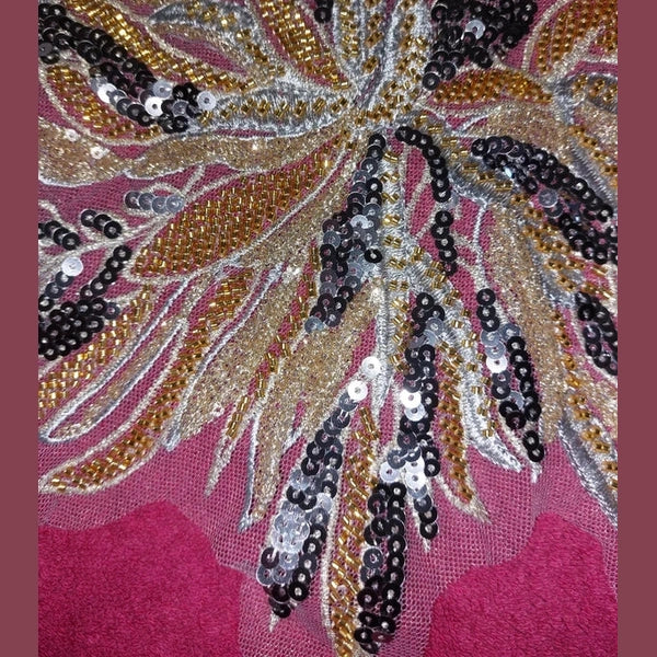 Grande Applique Brodée Sequins Dorés & Argent - 42cm -