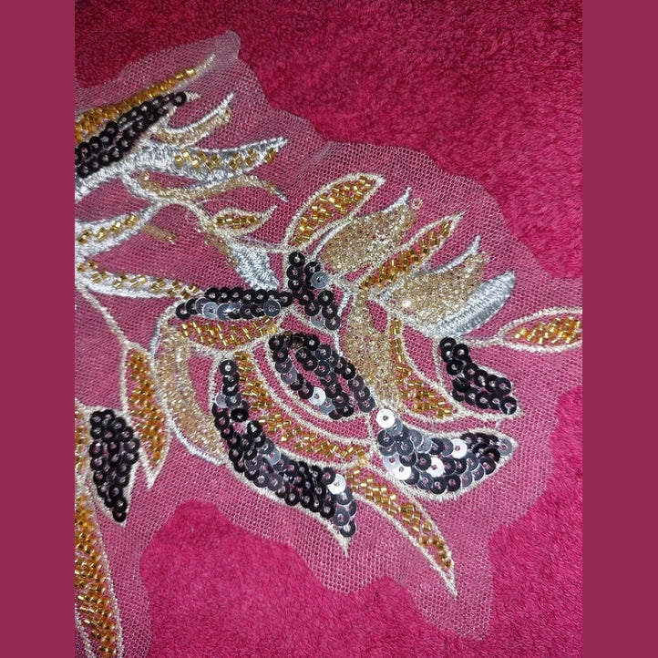 Grande Applique Brodée Sequins Dorés & Argent - 42cm -