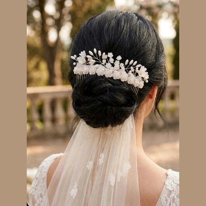 Peigne de mariée floral élégant -Création Artisanale