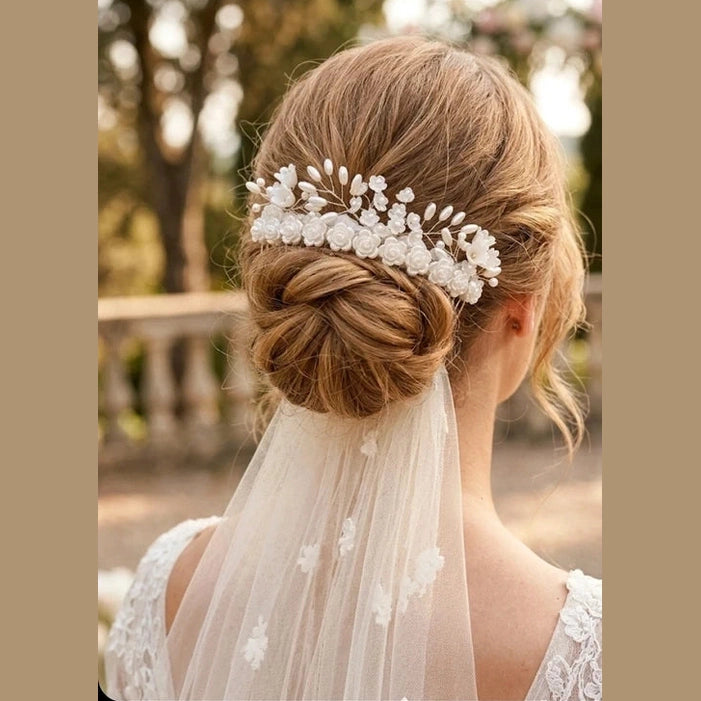 Peigne de mariée floral élégant -Création Artisanale