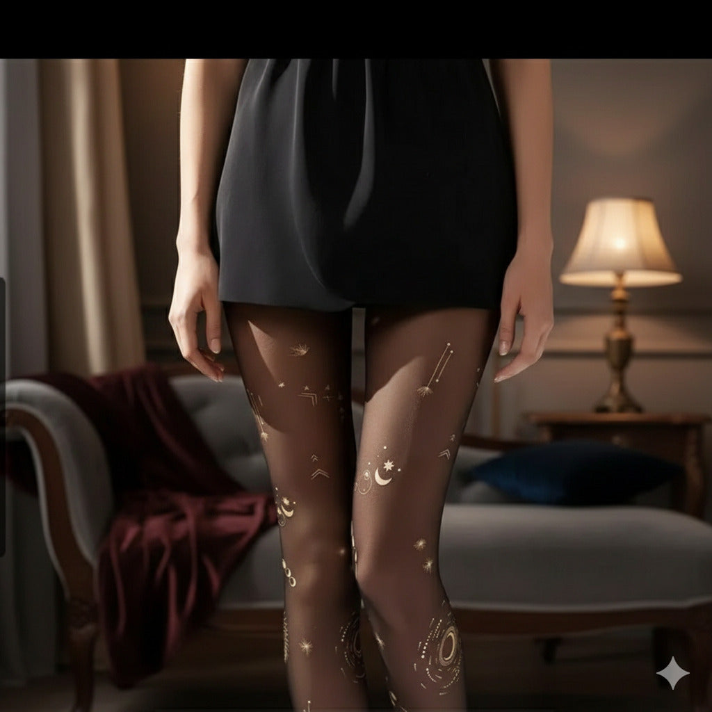 ✨ L'Astrale – Collants Voilés aux Éclats Dorés ✨
