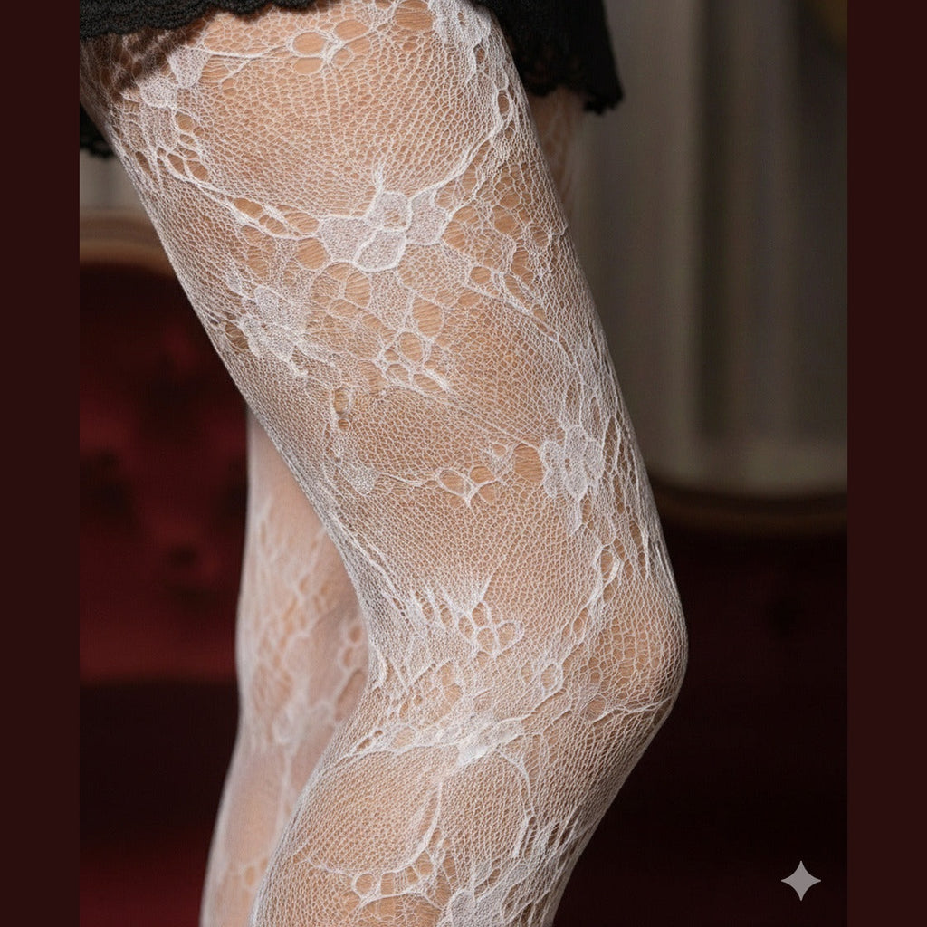 🌹 L'Évanescente : Collant Dentelle Blanche Florale 🤍✨